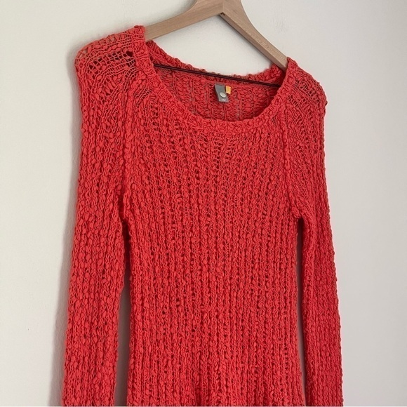 Anthropologie Knitted & Knotted Knit Lace Hem Sweater Coral Orange Size Small - Picture 5 of 9